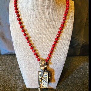 Caroline Rocha Hand Crafted Designer Red Beaded Necklace